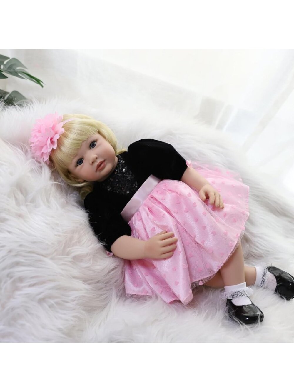 24-Inch Realistic Toddler Reborn Doll with Curly Blonde Hair & Accessories - Picture 5 of 6